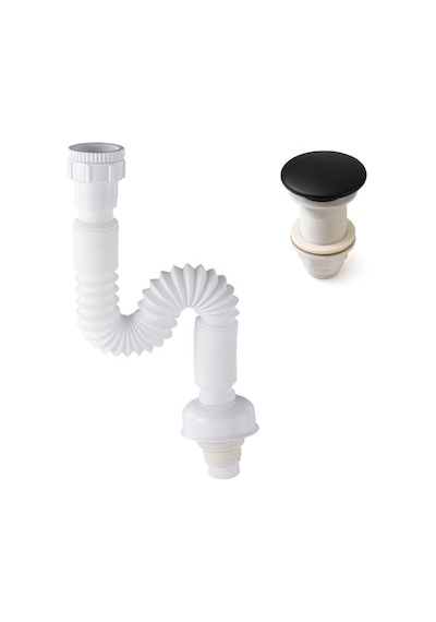 Fause Pop-up Basmalı Mat Siyah Seramik Başlıklı Lavabo Sifonu Ksf103-b Mat Siyah