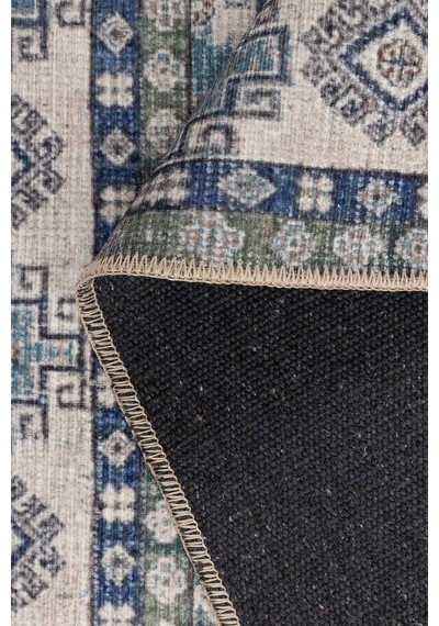 Artloop Folk Mavi Vintage Etnik Madalyonlu Klasik Desenli Dokuma Tabanlı Şönil Halı Al 615