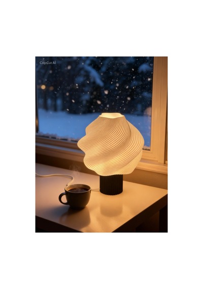 Modern Dalgalı Dekoratif Abajur Gece Lambası Beyaz