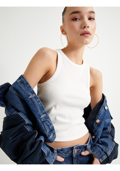 Koton Basic Halter Yaka Atlet Ribanalı Pamuklu Ekru 4sal30065ık 4SAL30065IK010