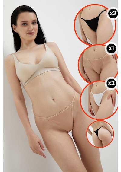 Alya Underwear Kadın Ipli Tanga Külotlar - 5 Li Paket Sarı, Mor, Mint, Somon,mavi 1301p P01
