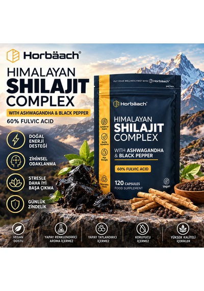 Horbäach Himalayan Shilajit Complex Karabiber İçeren 120 Vegan Kapsül