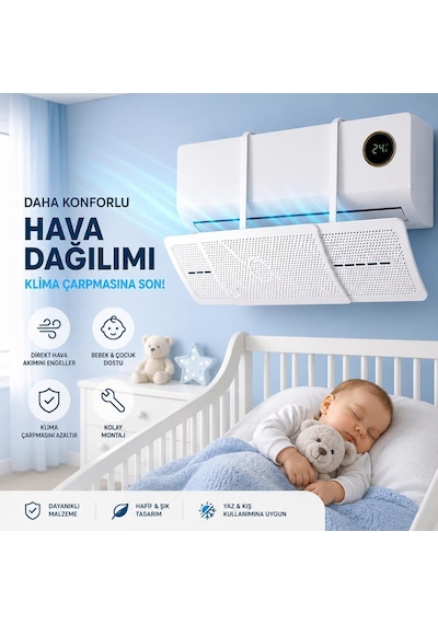 Ayarlanabilir Klima Yönlendirici Aparat 56-95 Cm /hava Yönlendirici Deflektör / Rüzgar Önleyici / Split Klima Uyuml