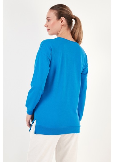 Lela Pamuklu Regular Fit Bisiklet Yaka Basic Bayan Sweat 5863569 Turkuaz