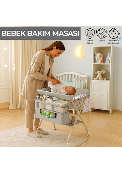 Portatif Bebek Alt Değiştirme Bakım Masası Sepetli Organizer Katlanabilir Taşınabilir İstasyon Tekerlekli Askılık Gri Portatif Bebek Alt Değiştirme Bakım Masası Sepetli Organizer Katlanabilir Taşınabilir İstasyon Tekerlekli Askılık Gri