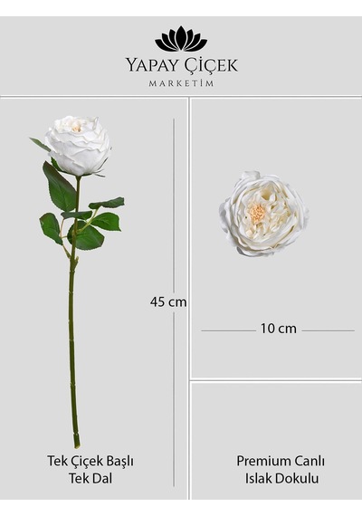 Beyaz Yapay Lüx Şakayık Tek Dal Premium Canlı Islak Gerçek Dokulu 45 Cm