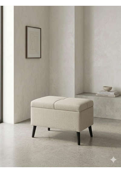 Coart Home Sandıklı Keten Puf /60x45x40/ Sandıklı Saklama Kutusu, Makyaj Koltuğu, Sandıklı Puf Diğer
