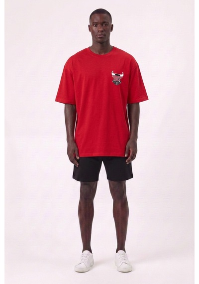Blow Up Chicago Bulls Logo Kırmızı Oversize Erkek T-shirt 11246 SİYAH