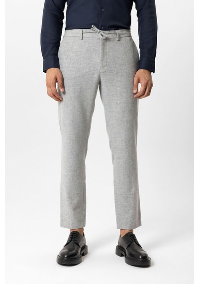 Back And Bond Açık Gri Slim Fit Beli Bağcıklı Yünlü Jogger Pantolon Çok Renkli