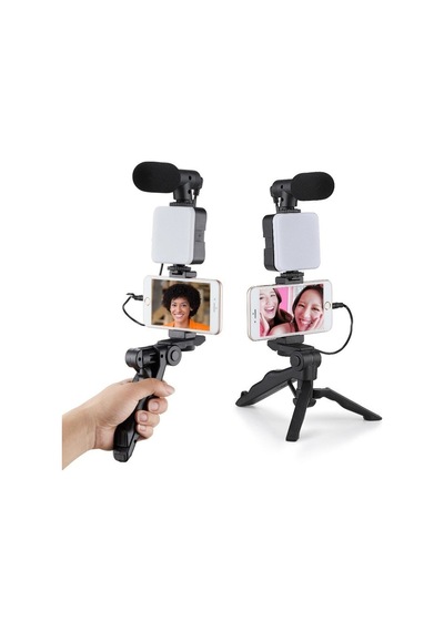 Profesyonel Selfie Mikrofon Tripod Ile Led Işık Stüdyo Mikrofon Kayıt Mikrofon Vlog Için