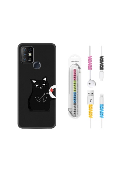 Infinix Hot 9 Kılıf Kablo Koruyuculu Kara Kedi 1801
