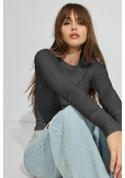 Madmext Füme Bisiklet Yaka Slim Fit Kadın Body Mg2564 Füme