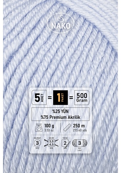 Elit Baby - 4687 Bebek Mavi - 5'li Paket - 100gr/250m - Bebek İpi - Anti Pilling Tüylenmez İp