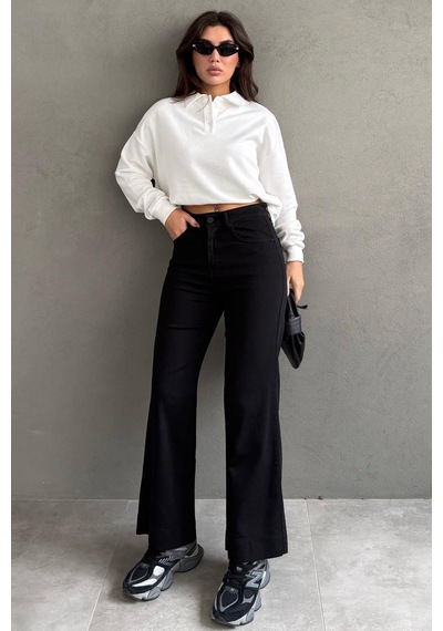 Siyah Düz Kesim Geniş Paça Kadın Flared Jean Mg2630 siyah Siyah Düz Kesim Geniş Paça Kadın Flared Jean Mg2630 siyah