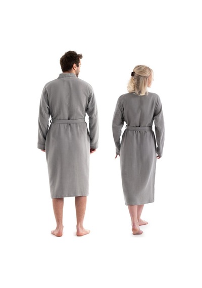 Unisex Kimono Müslin Bornoz-havlu Seti - Gri