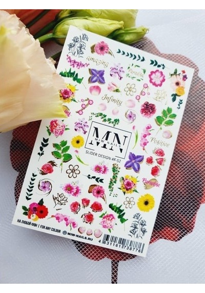 Nail Art Fantezi Slider Stiker Doğa Botanik Mix F52 Beyaz