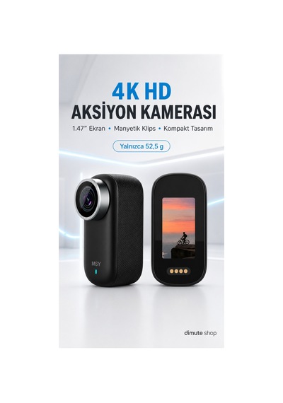 4k Hd Aksiyon Kamerası 1.47" Ekran Manyetik Klipsli Taşınabilir Video Kamera + Aksesuar Seti Siyah - 804700912 Siyah