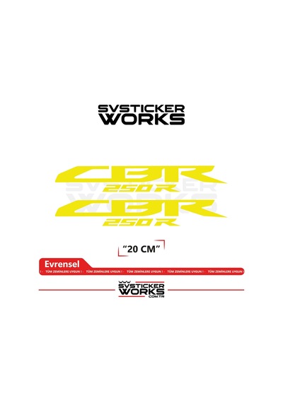 Honda Cbr 250r Sticker Uyumlu Yazı Yüksek Kalite Özel Kesim Folyo 2'li Set Sarı