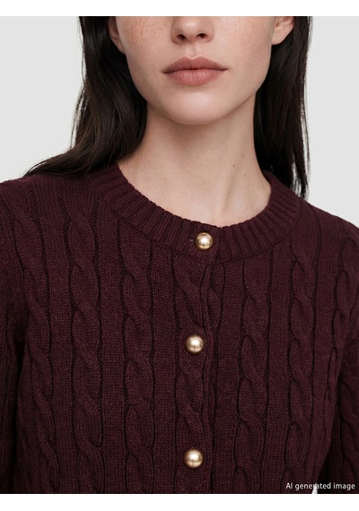 Lcw Comfort Bordo Bisiklet Yaka Desenli Kadın Triko Hırka
