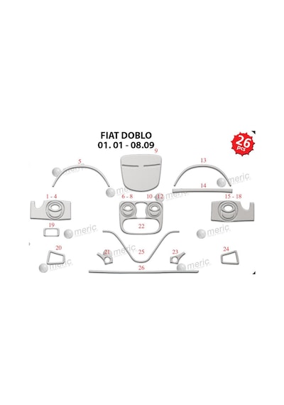 Fiat Doblo Torpido Kaplama 2001-2009 26 Parça Alüminyum