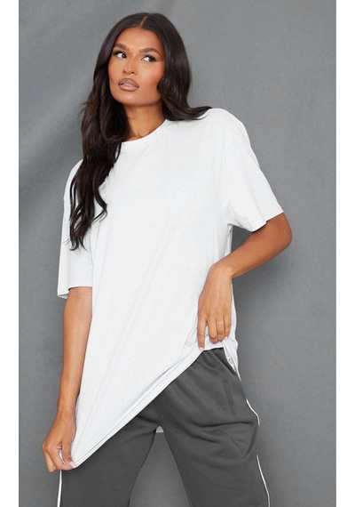 Düz Süprem T-shirt - Beyaz Oversize Bisiklet Yaka Kısa Kol Tişört Beyaz