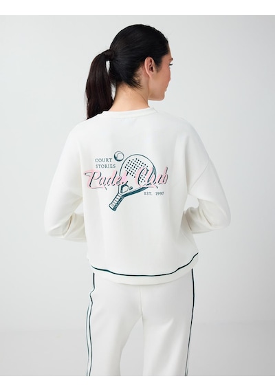Jimmy Key Kırık Beyaz Yuvarlak Yaka Uzun Kollu Desenli Sweatshirt 6sw237189106