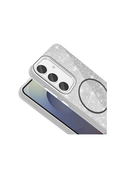 Samsung Galaxy Uyumlu S24 Fe Kılıf Magsafe Şarj Özellikli Parlayan Simli Okso Kapak