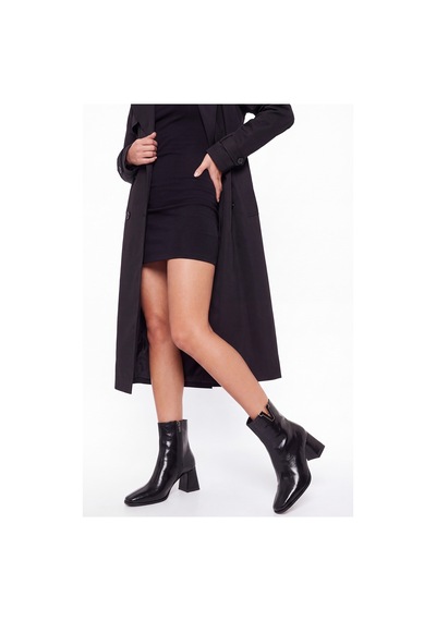 Luvi Shoes Lean Siyah Cilt Tokalı Kadın Kalın Topuklu Bot