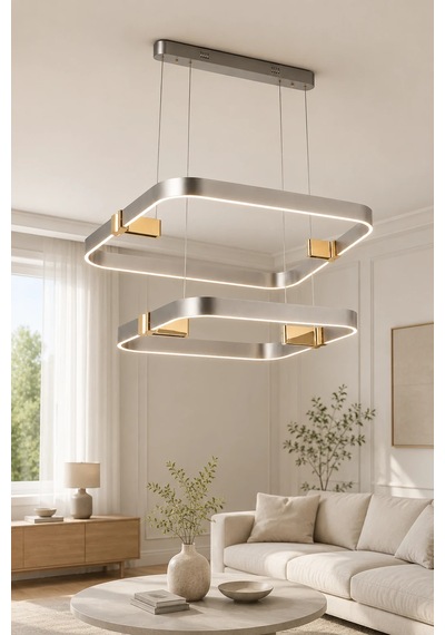 2'li Modern Premium 3 Renkli Ledli Sarkıt Avizesi Platin Salon Mutfak Oturma Odası Modelleri 224w Diğer