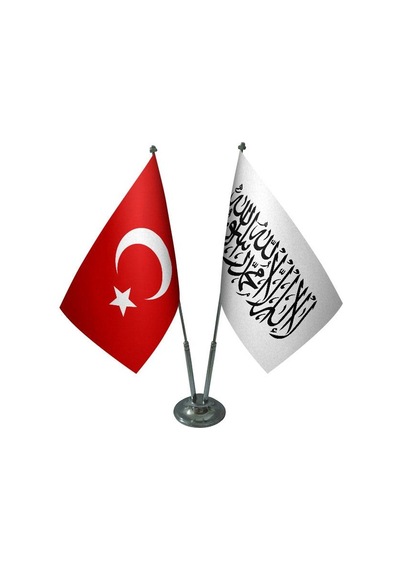 Masa Üstü Afganistan Bayrağı Türk Bayrağı İkili Krom Direk Masa B