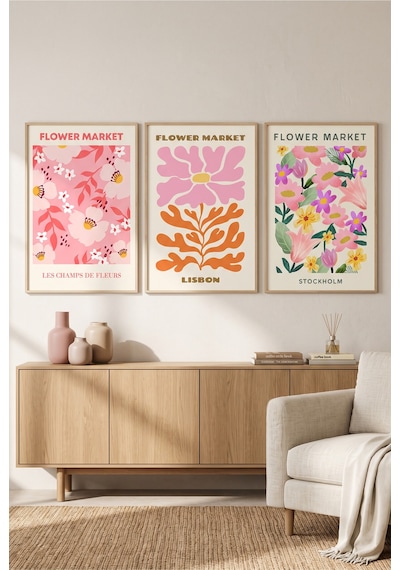 Doğal Ahşap Çerçeveli Renkli Çiçekli Flower Market Üçlü Duvar Tablosu Modern Botanik Dekorasyon Kabartma Görünümlüdür Bej Doğal Ahşap Çerçeveli Renkli Çiçekli Flower Market Üçlü Duvar Tablosu Modern Botanik Dekorasyon Kabartma Görünümlüdür Bej