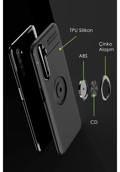 Oppo A91 Kilif Yüzüklü Tam Korumali Silikon Kapak 552916526
