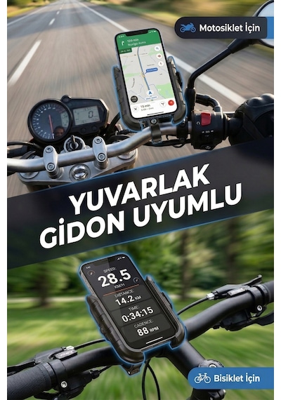 Motorsiklet Telefon Tutucu Sarsıntı Emicili Titreşim Önleyici Gidon Ayna Aparatı Hediyeli 1