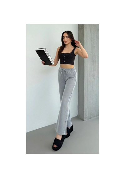 Thiff Gymwear Yandan Cepli Beli Bağcıklı Su Yolu Kadın Çizgili Pantolon Siyah