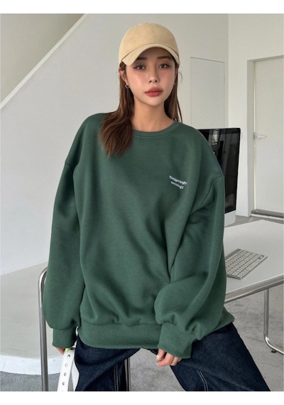 Kadın Nefti Yeşil Staggertly Baskılı Bisiklet Yaka Sweatshirt Nefti Yeşili