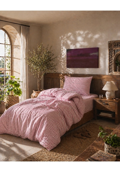 Mystory Home Lastikli Çarşaflı Tek Kişilik Nevresim Takımı Saten Gül Kurusu Gül Kurusu