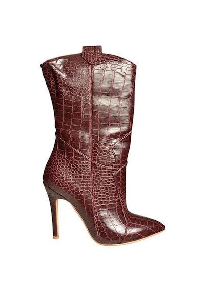 Fox Shoes N372677511 Bordo Kroko Baskı İnce Topuklu Kadın Bot Bordo-kroko Baskı
