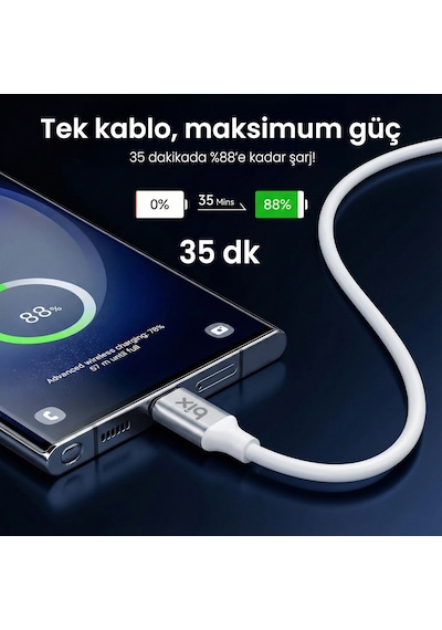 Bix Bx200cc 100w 5gbps Usb-c Hızlı Şarj Data Kablosu 2 Mt Beyaz Beyaz