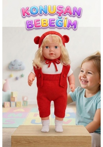 Konuşan Bebeğim 60 Cm Türkçe Konuşan Örgü Tulum Ve Şapkalı Kafası Bacakları Kolları Et Oyuncak Bebek 38675723