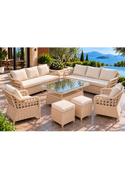 Rattan Bahçe Ve Balkon Takımı 3+3+1+1 2 Adet Puf Hediye