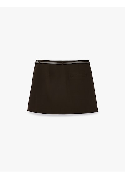 Koton Viskon A Kesim Kemerli Şortlu Mini Etek Kahverengi 6sak70189pw