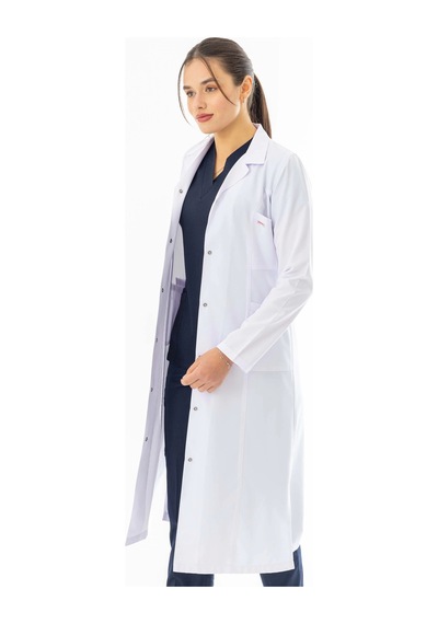 Spor Yaka Maxi Boy Kadın Doktor Önlüğü Alpaka Kumaş Beyaz Bko008 Beyaz