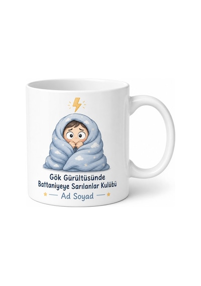Gök Gürültüsü Korkusu Battaniye Altına Saklananlar Kupa Bardak Hediye Beyaz / Çok Renkli