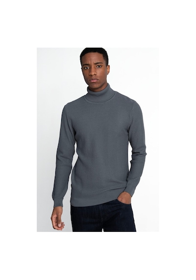 Tudors Erkek Slim Fit Balıkçı Yaka Desenli Antrasit Triko Kazak-25763 Antrasit