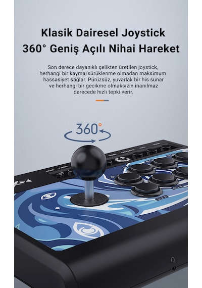008 Arcade Dövüş Kolu Mavi Switch Mekanik Tuşlar, 50 Milyon Basım, Turbo Fonksiyonu, Klasik Çelik Joystick
