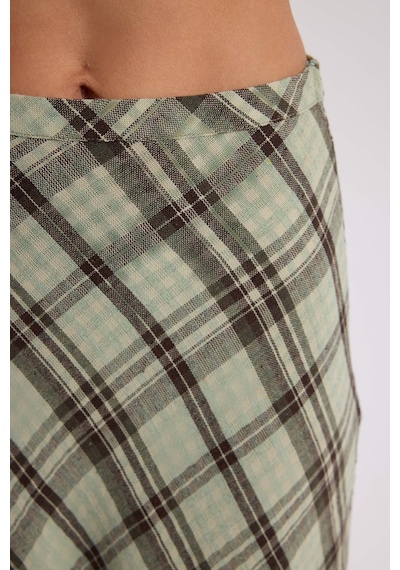Mai Collection Petunya Ekoseli Yeşil Crop Etek Takım Yeşil