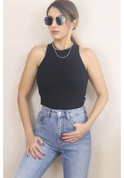 Ritnice Kadın Premium Doku Siyah Fitilli Pamuklu Atlet