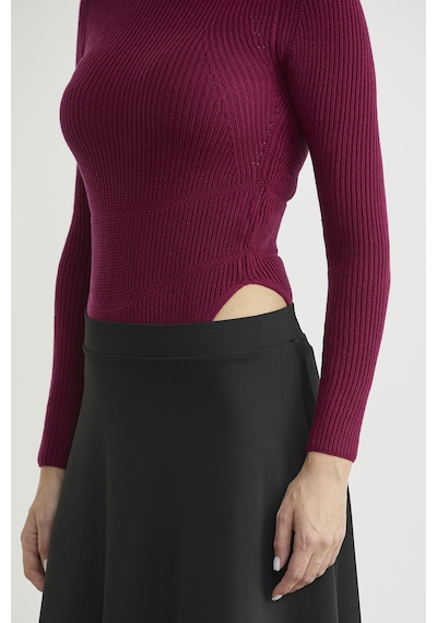 Sementa Yarım Balıkçı Fitilli Bodysuit Triko Kazak - Bordo Bordo
