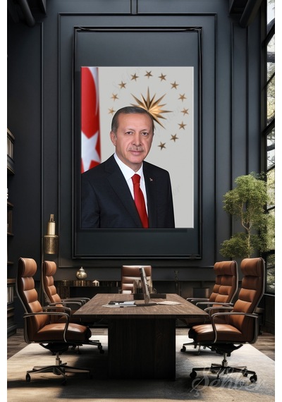 Türkiye Cumhuriyeti Cumhurbaşkanı Recep Tayyip Erdoğan'in Resmi Bir Portresi Dikey Kanvas Tablo 4121