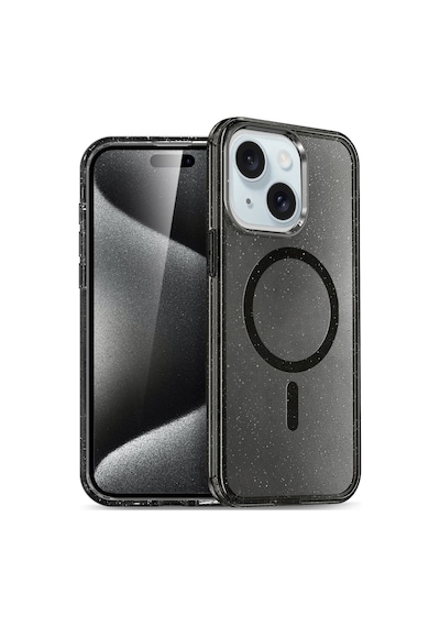 İphone 14 Uyumlu Renkli Magneticsafe Parlayan Simli A+ Kalite Silikon Kapak - Siyah